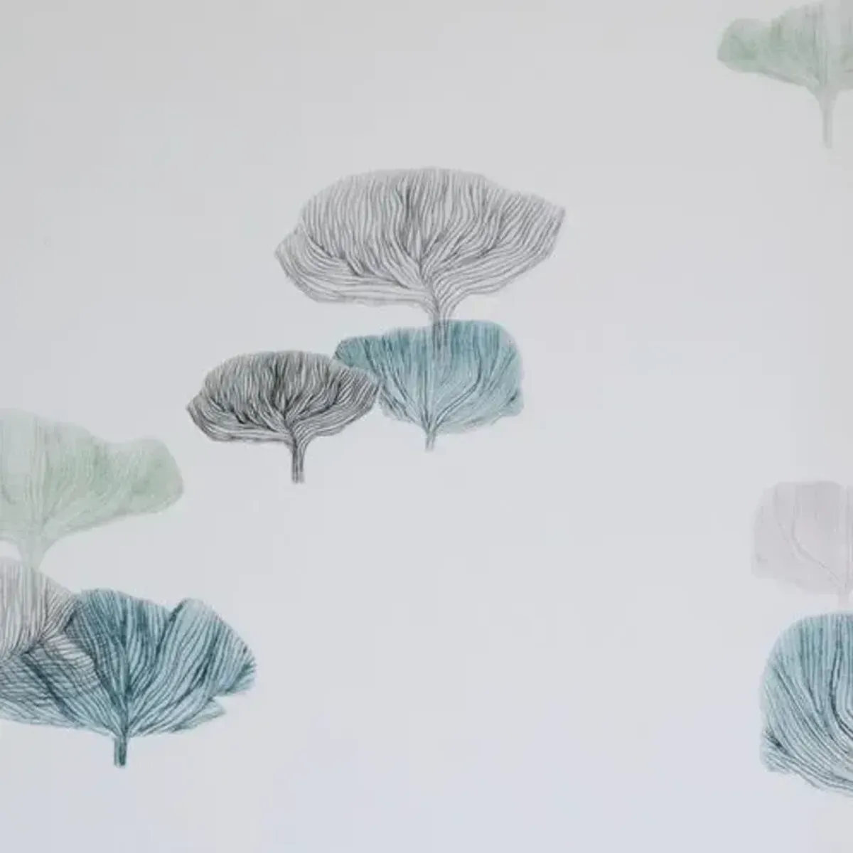 Mushroom Forest Green and Blue I - Dawn Wolfe Design