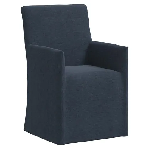 Edith Slipcover Dining Armchair - Linen - Blue