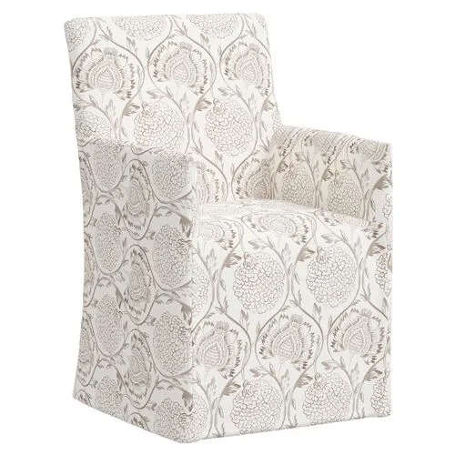 Edith Slipcover Dining Armchair - Ranjit Floral - Brown