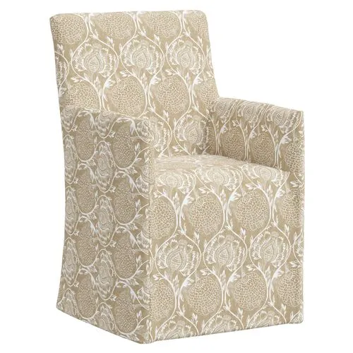 Edith Slipcover Dining Armchair - Ranjit Floral - Beige