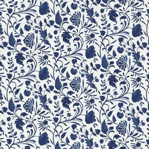 Anne Skirted Storage Ottoman - Vine Floral - Blue