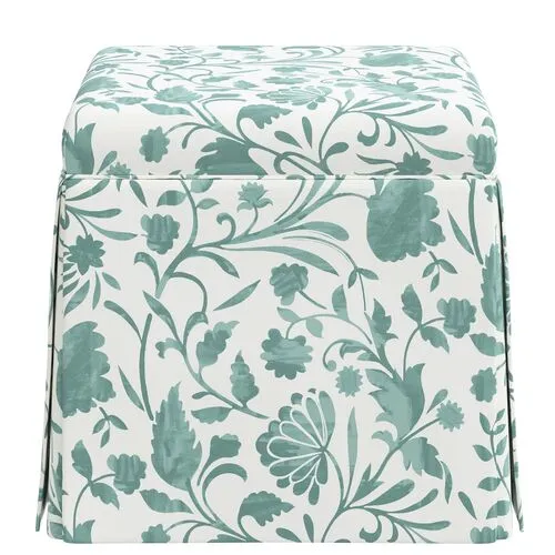 Anne Skirted Storage Ottoman - Vine Floral - Green