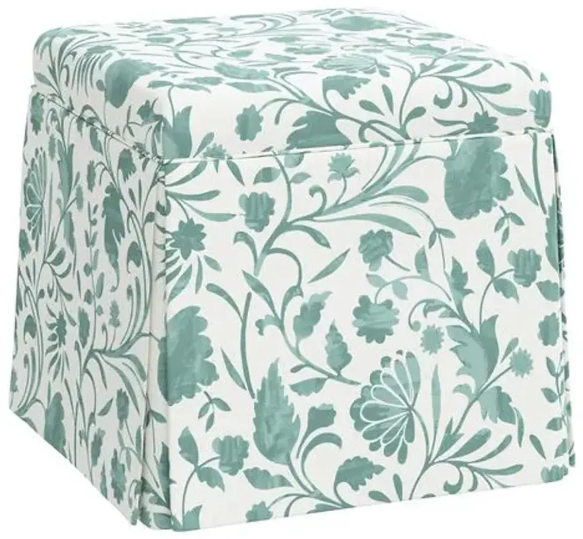 Anne Skirted Storage Ottoman - Vine Floral - Green