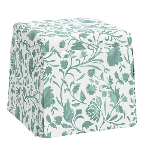 Anne Skirted Storage Ottoman - Vine Floral - Green