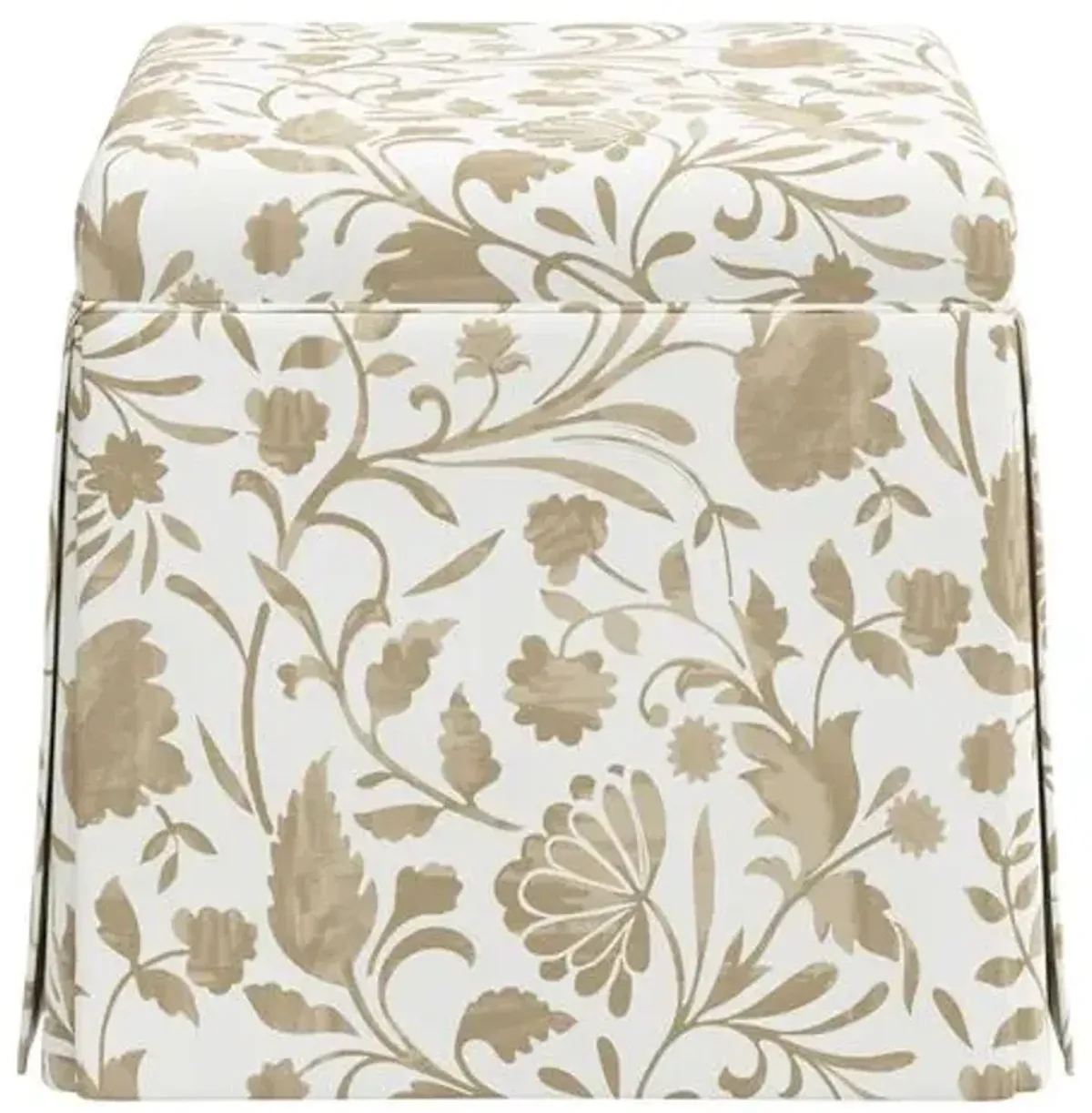 Anne Skirted Storage Ottoman - Vine Floral - Beige