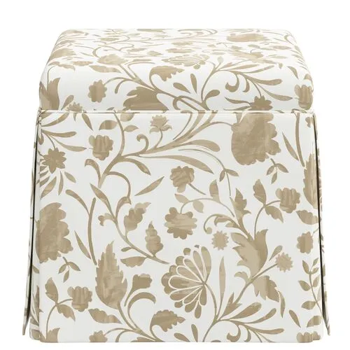 Anne Skirted Storage Ottoman - Vine Floral - Beige