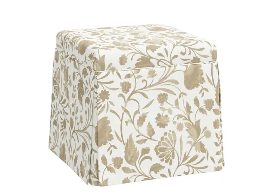 Anne Skirted Storage Ottoman - Vine Floral - Beige