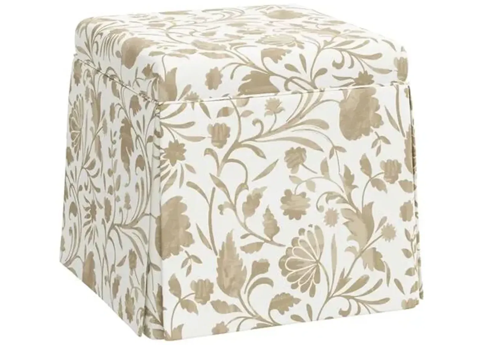 Anne Skirted Storage Ottoman - Vine Floral - Beige