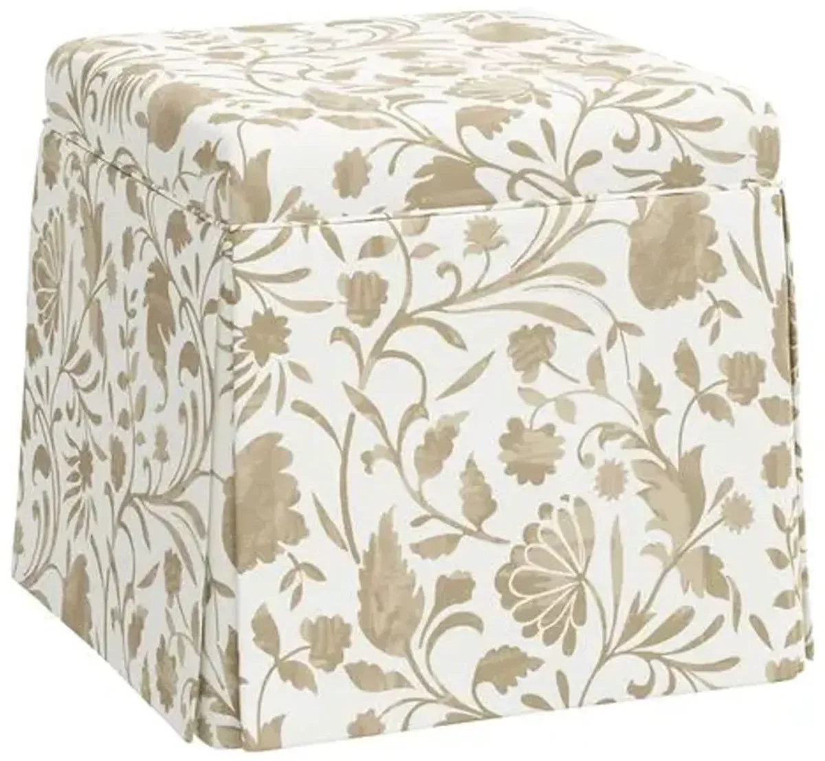 Anne Skirted Storage Ottoman - Vine Floral - Beige