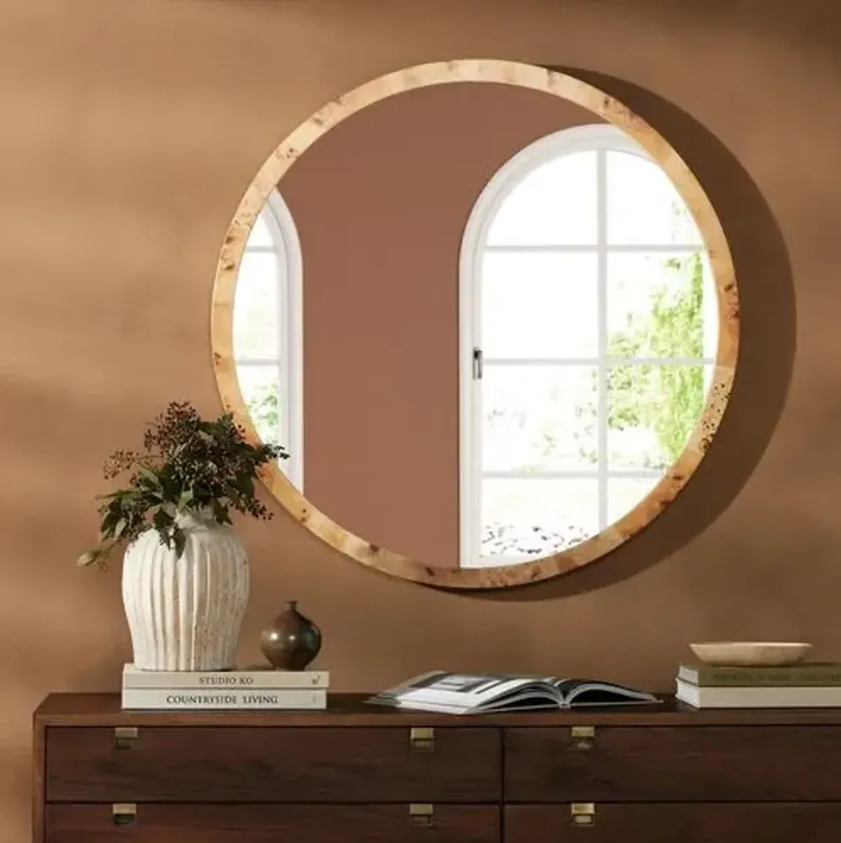 Valentina Round Wall Mirror - Amber Mappa Burl