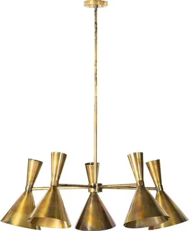 Nina Mid-Century 5-Light Chandelier - Burnt Brass - Gold