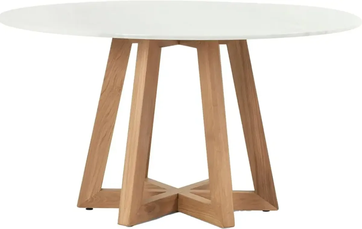 Lex 55" Round Marble Dining Table - Honey Oak