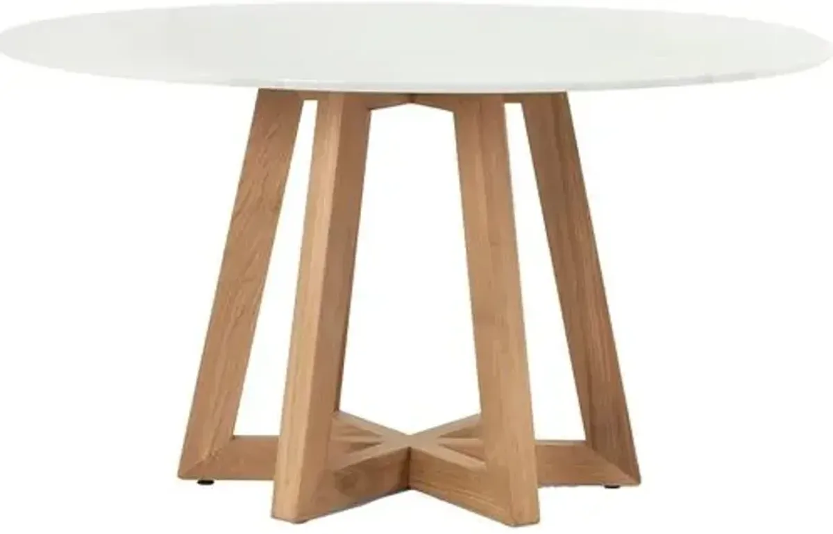 Lex 55" Round Marble Dining Table - Honey Oak