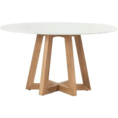 Lex 55" Round Marble Dining Table - Honey Oak