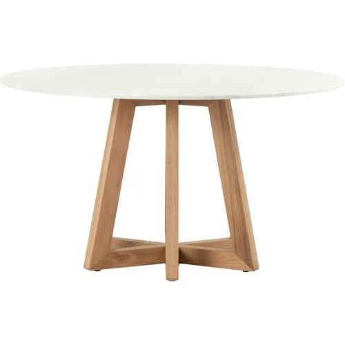 Lex 55" Round Marble Dining Table - Honey Oak