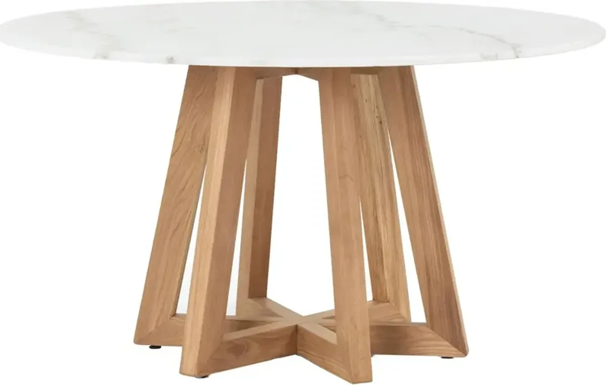 Lex 55" Round Marble Dining Table - Honey Oak