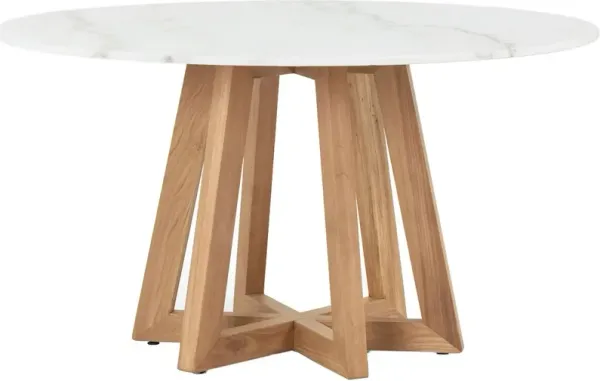 Lex 55" Round Marble Dining Table - Honey Oak
