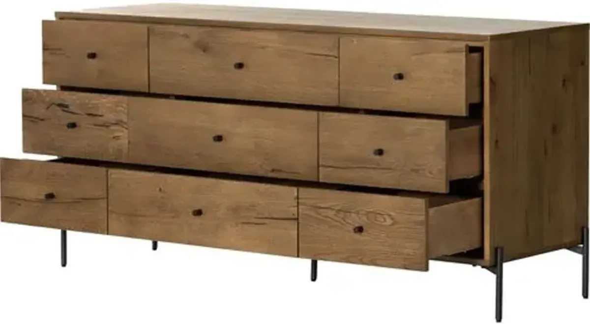 Alexis 9-Drawer Dresser - Amber Oak - Brown