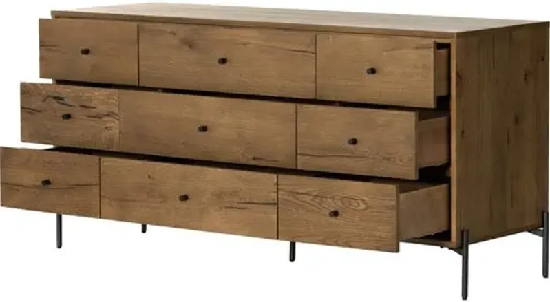 Alexis 9-Drawer Dresser - Amber Oak - Brown