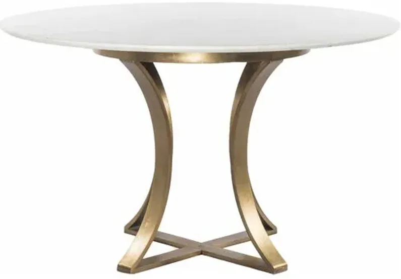 Mckenna Round Dining Table - Polished White Marble/Cast Brass