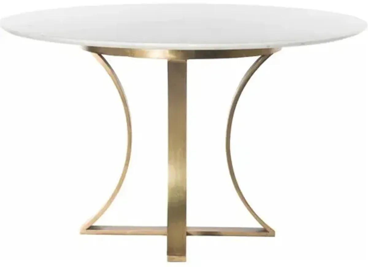 Mckenna Round Dining Table - Polished White Marble/Cast Brass