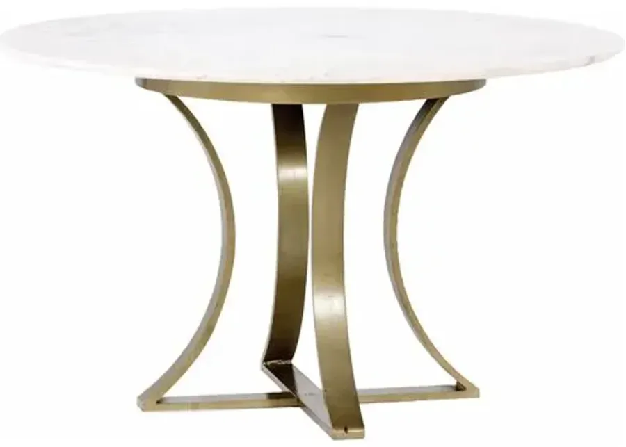 Mckenna Round Dining Table - Polished White Marble/Cast Brass