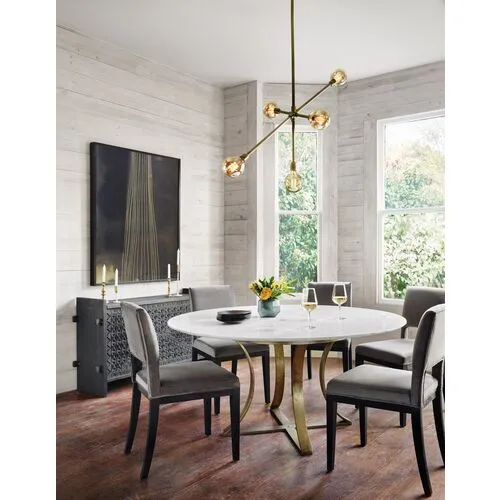 Mckenna Round Dining Table - Polished White Marble/Cast Brass