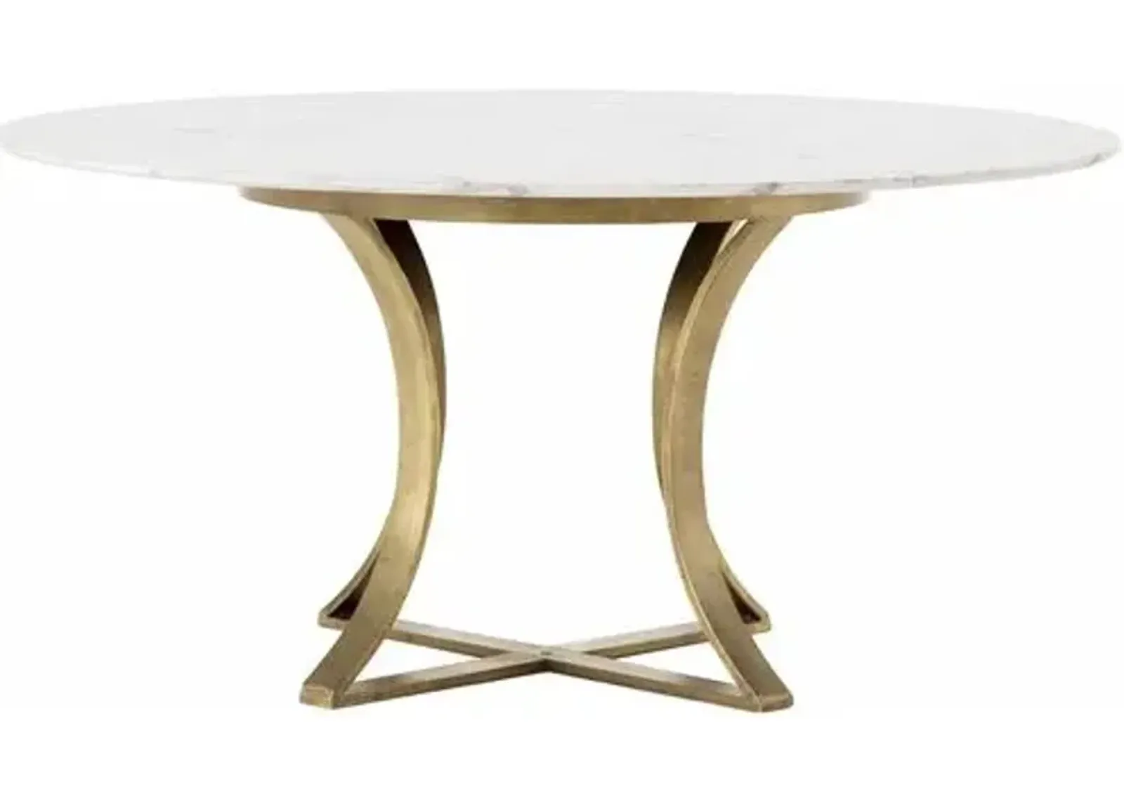 Mckenna Round Dining Table - Polished White Marble/Cast Brass