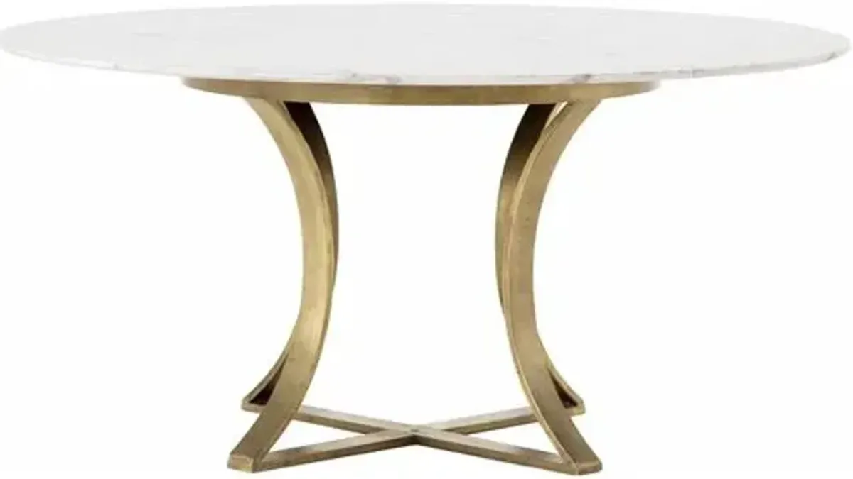 Mckenna Round Dining Table - Polished White Marble/Cast Brass