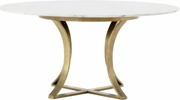 Mckenna Round Dining Table, Polished White Marble/Cast Brass