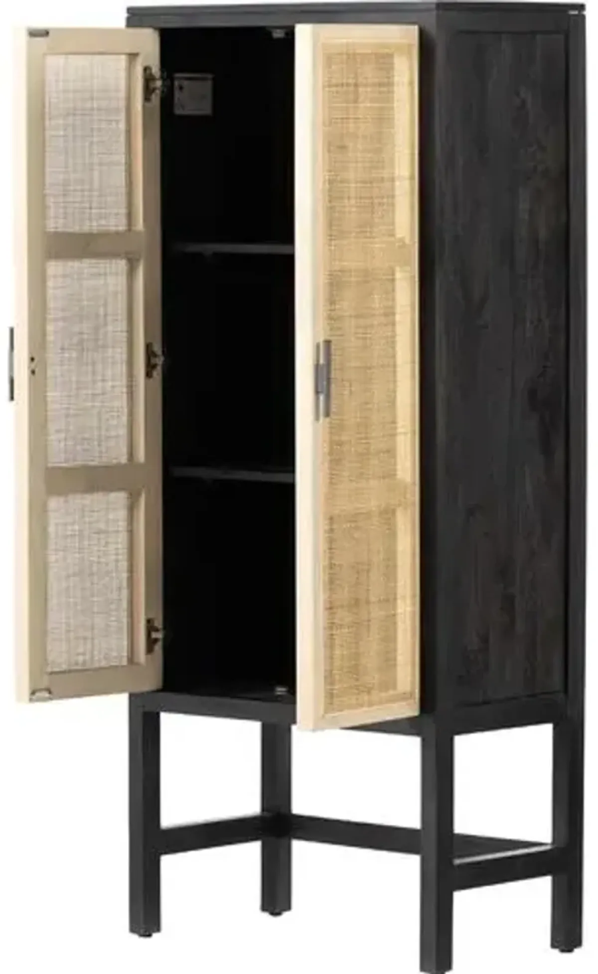 Aimee Cane Narrow Tall Cabinet - Black