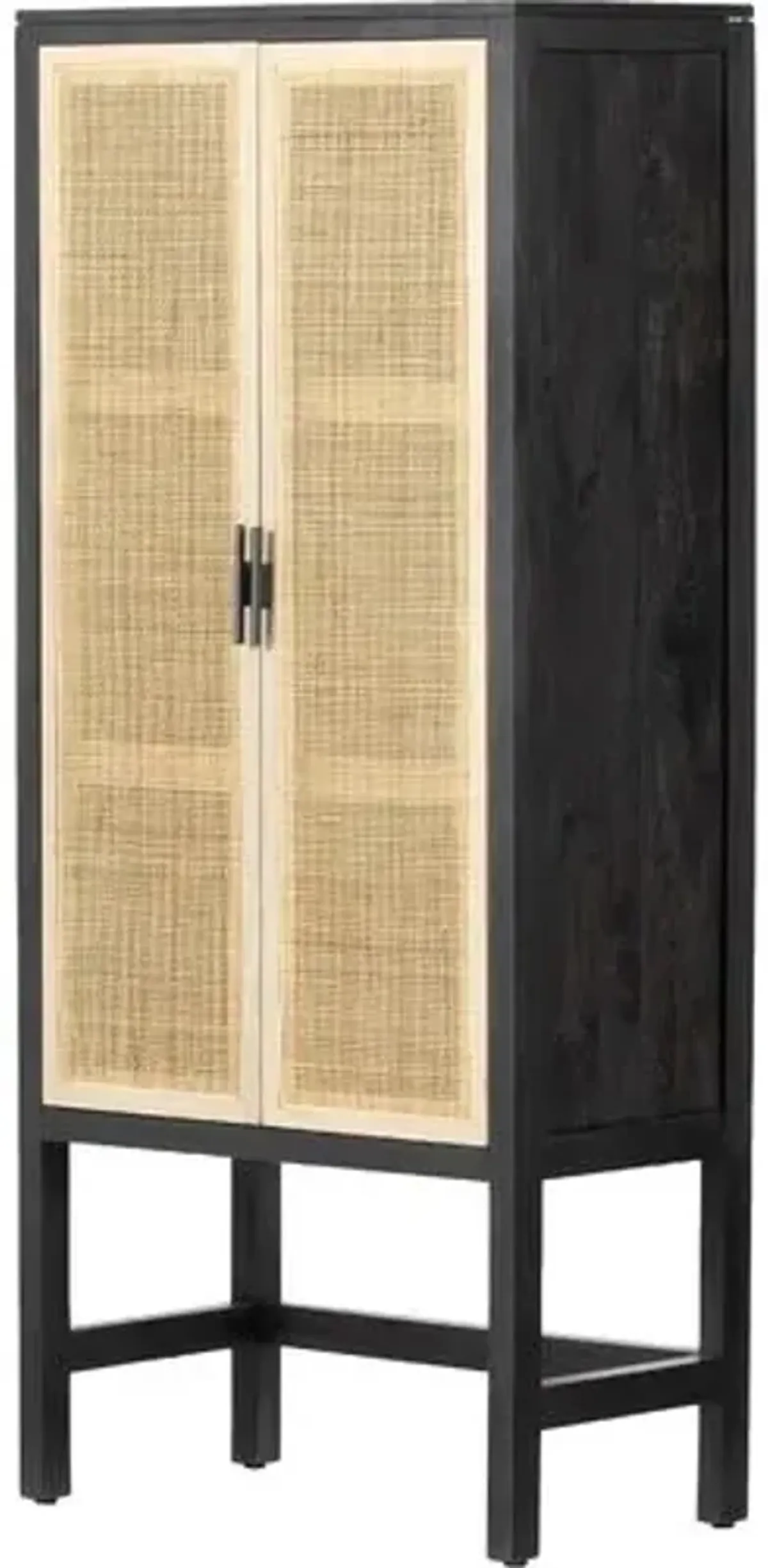 Aimee Cane Narrow Tall Cabinet - Black