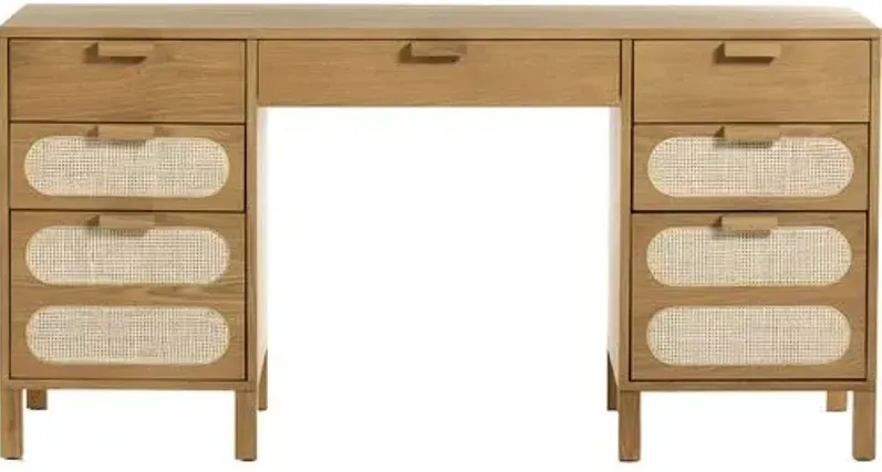 Willa Cane Executive Desk - Honey Oak - Beige