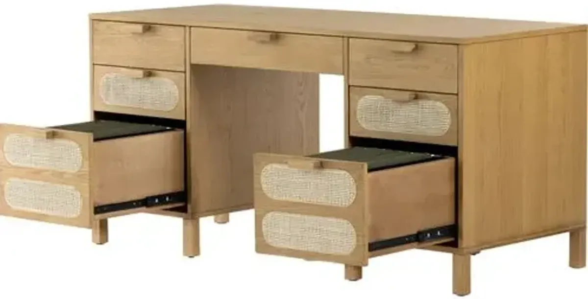 Willa Cane Executive Desk - Honey Oak - Beige