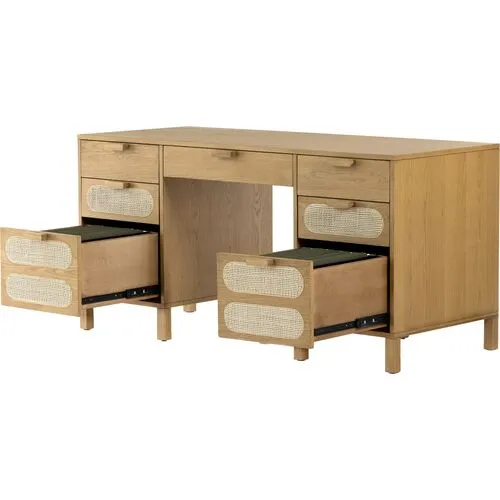 Willa Cane Executive Desk - Honey Oak - Beige