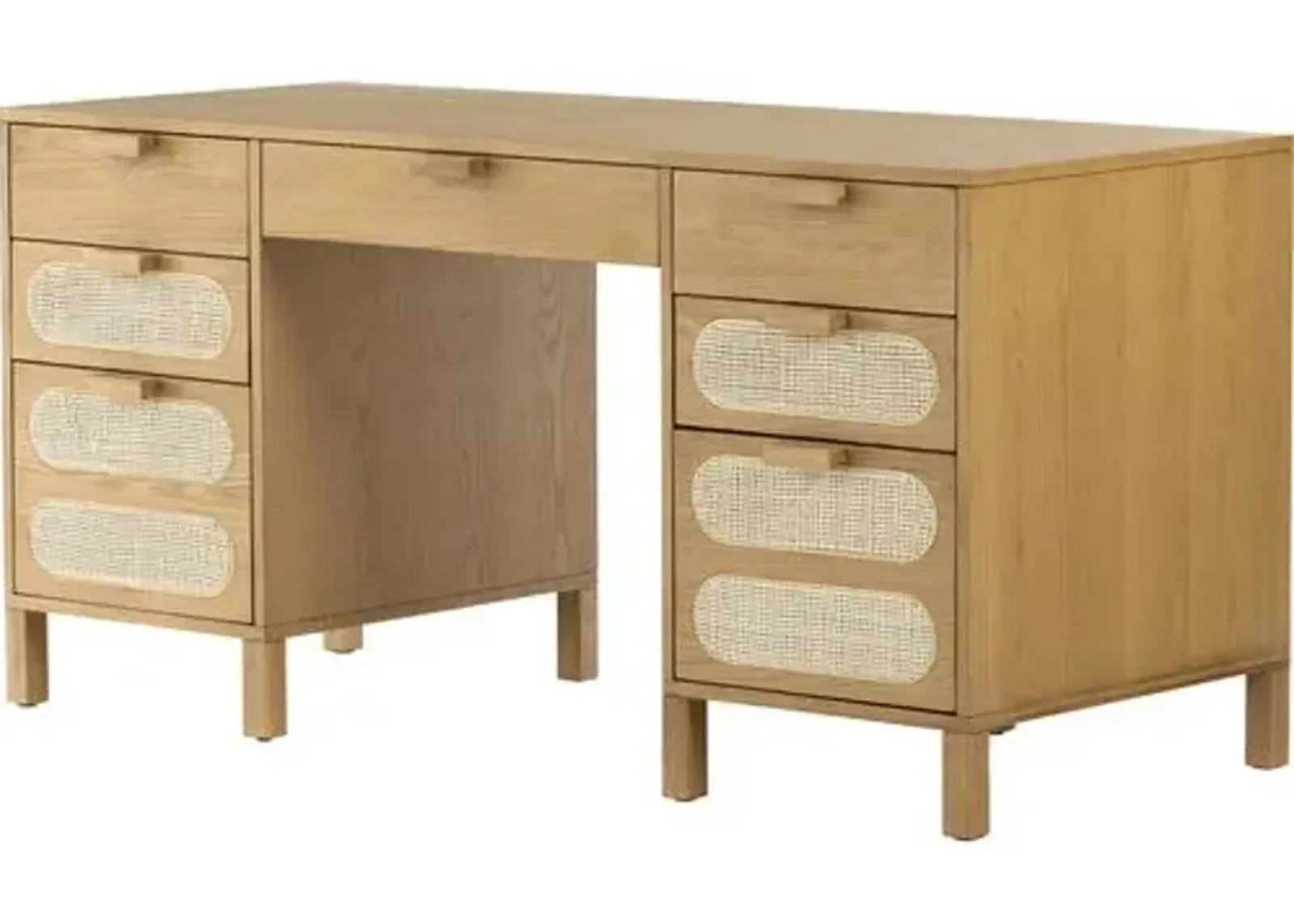 Willa Cane Executive Desk - Honey Oak - Beige