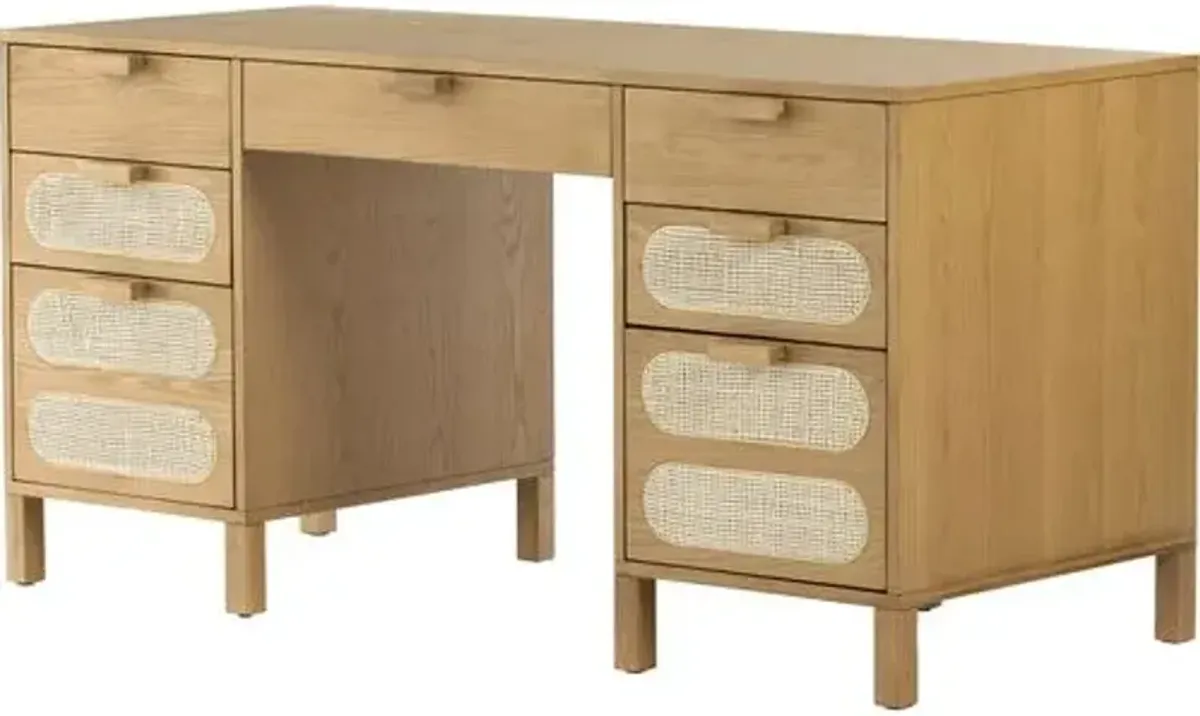 Willa Cane Executive Desk - Honey Oak - Beige