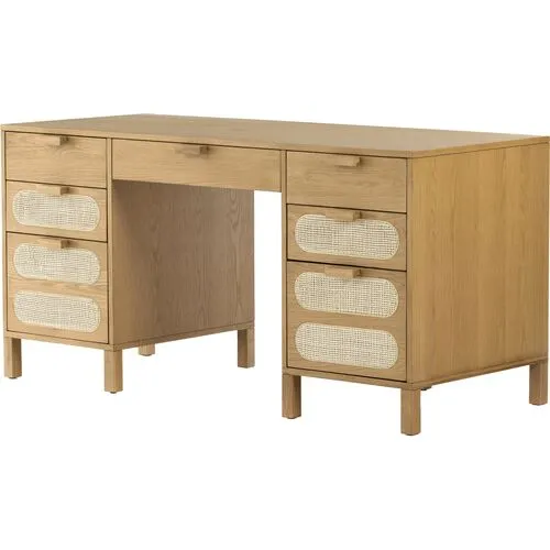 Willa Cane Executive Desk - Honey Oak - Beige