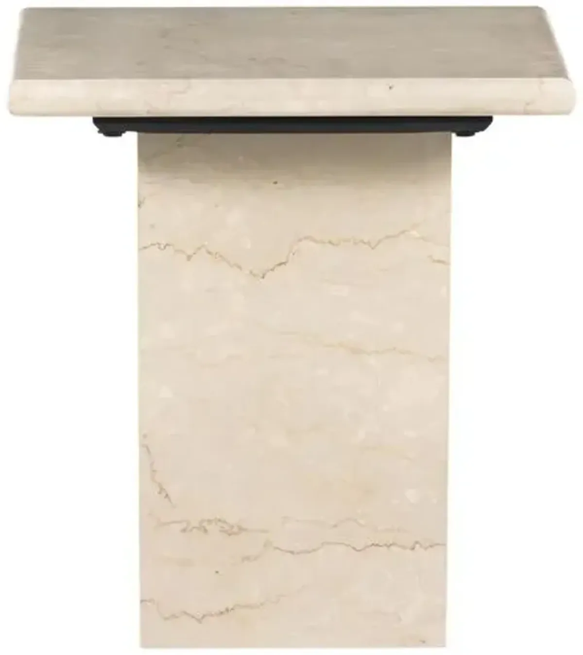 Bari Solid Marble End Table - Soft Cream - Beige