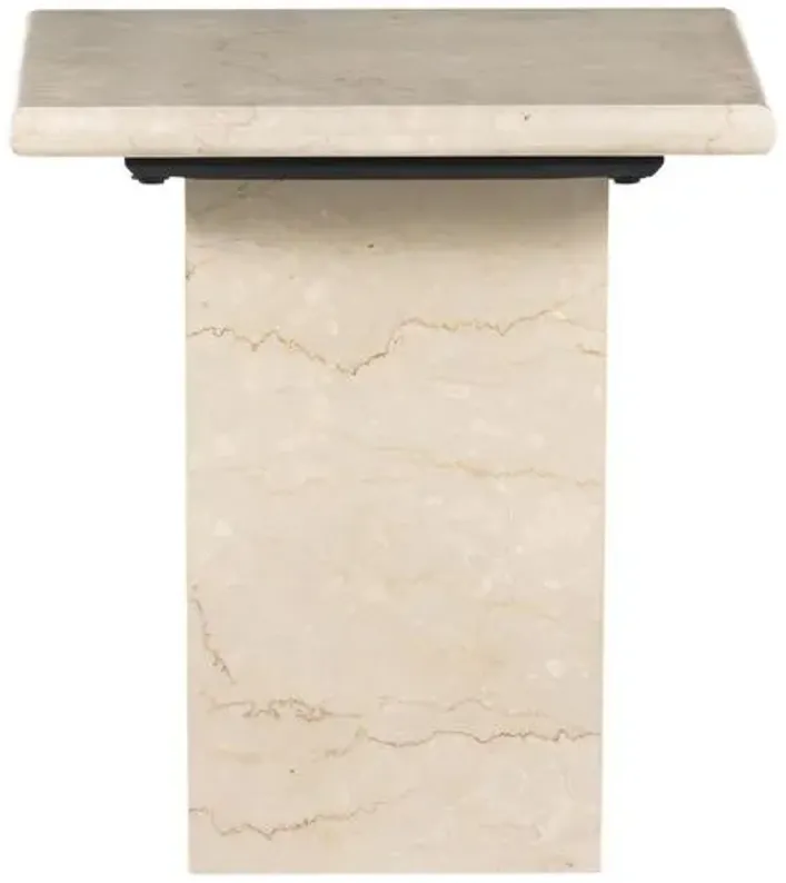 Bari Solid Marble End Table - Soft Cream - Beige