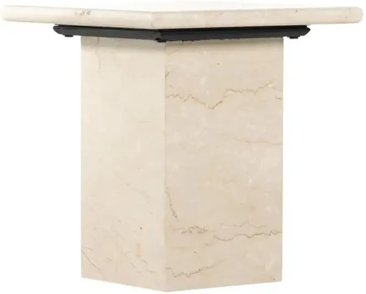 Bari Solid Marble End Table - Soft Cream - Beige