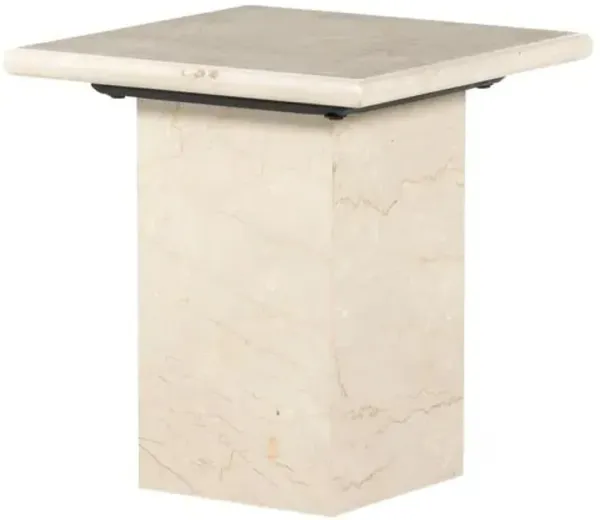 Bari Solid Marble End Table - Soft Cream - Beige