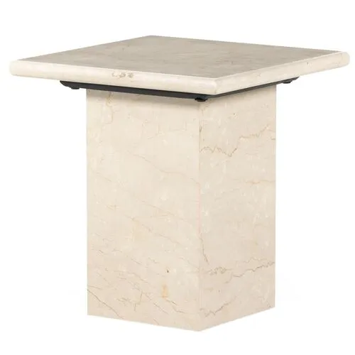 Bari Solid Marble End Table - Soft Cream - Beige