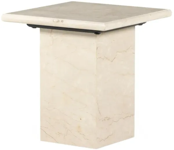 Bari Solid Marble End Table, Soft Cream