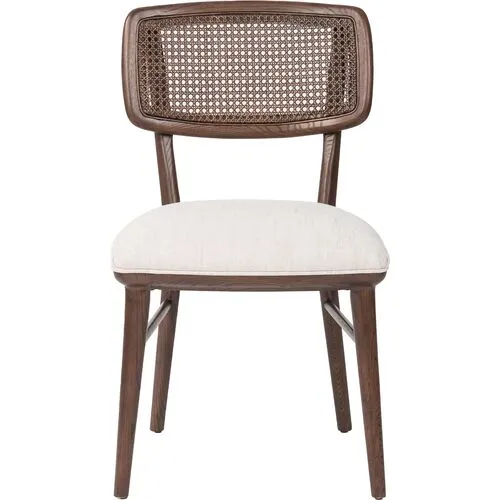 Mata Cane Dining Side Chair - Almond/Natural Linen - Beige