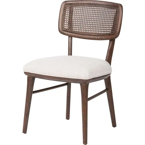 Mata Cane Dining Side Chair - Almond/Natural Linen - Beige