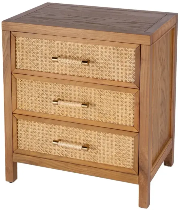 Rotan Cane 3-Drawer Nightstand, Natural