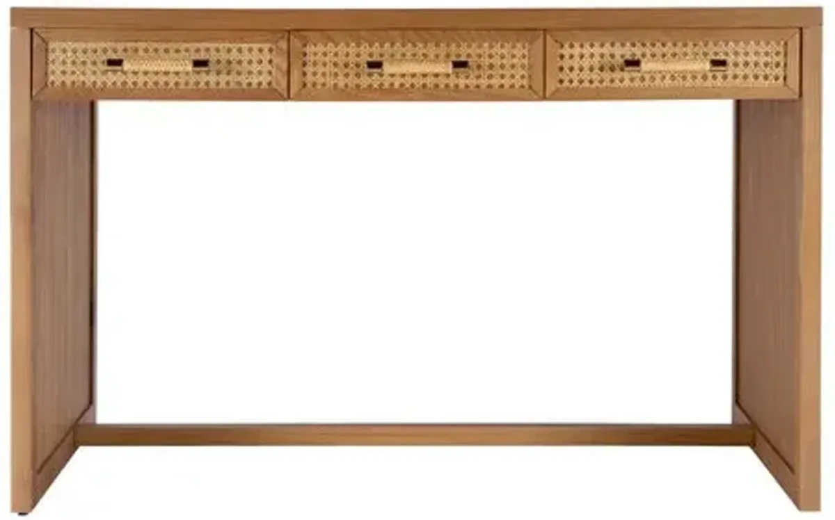 Rotan Cane 3-Drawer Writing Desk - Natural - Brown