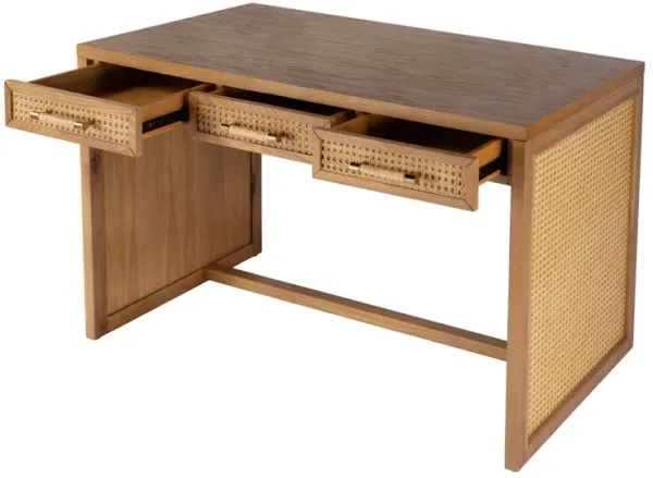 Rotan Cane 3-Drawer Writing Desk - Natural - Brown