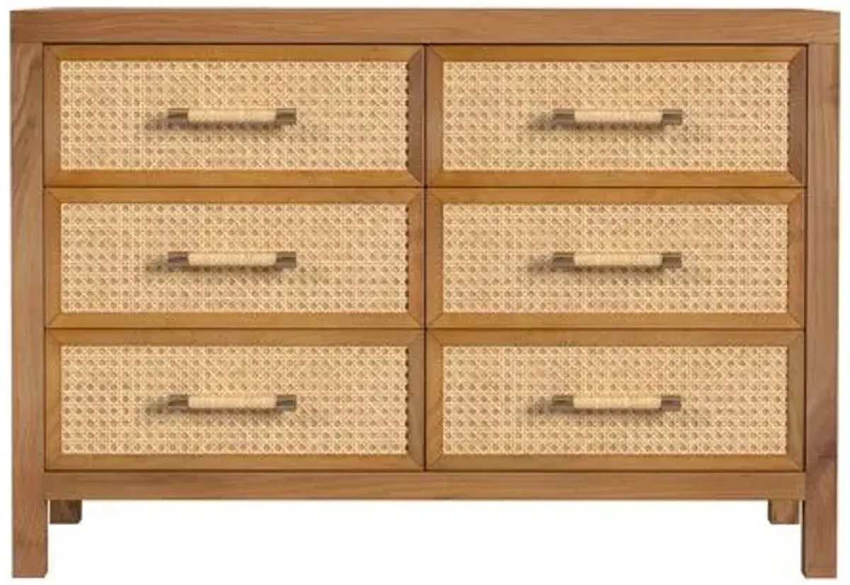 Rotan Cane 6-Drawer Dresser - Natural - Brown